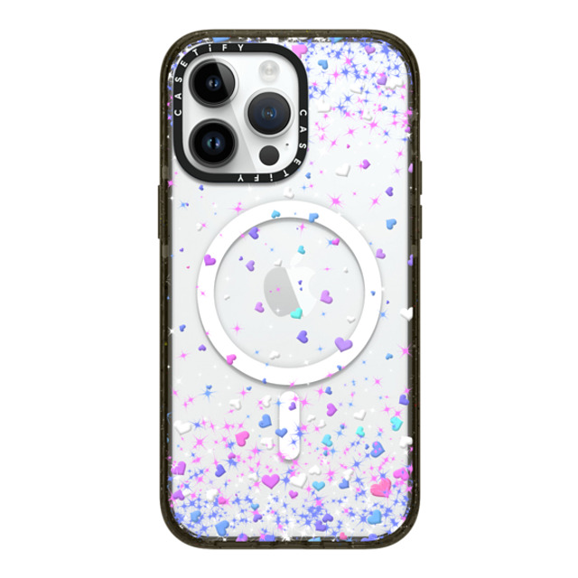 Organic Saturation x CASETiFY iPhone 14 Pro Max ケース ブラック インパクトケース MagSafe対応 Blue Purple Hearts Rain Transparent