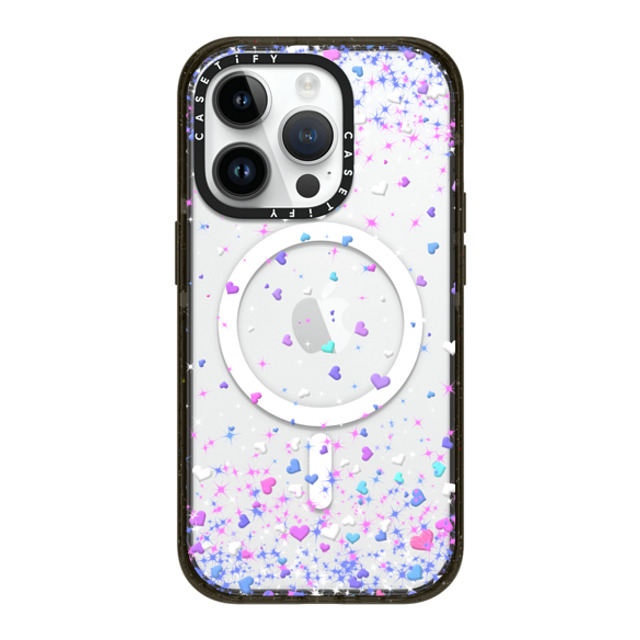 Organic Saturation x CASETiFY iPhone 14 Pro ケース ブラック インパクトケース MagSafe対応 Blue Purple Hearts Rain Transparent