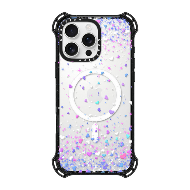 Organic Saturation x CASETiFY iPhone 16 Pro Max ケース ブラック バウンスケース Blue Purple Hearts Rain Transparent