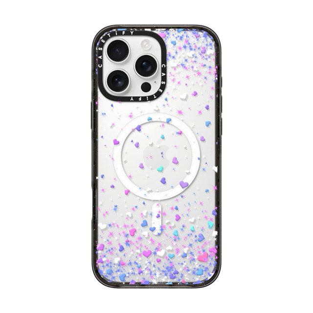 Organic Saturation x CASETiFY iPhone 16 Pro Max ケース ブラック インパクトケース MagSafe対応 Blue Purple Hearts Rain Transparent