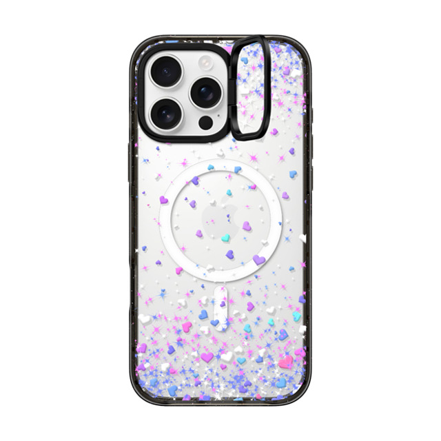 Organic Saturation x CASETiFY iPhone 16 Pro Max ケース ブラック インパクトリングスタンドケース MagSafe対応 Blue Purple Hearts Rain Transparent