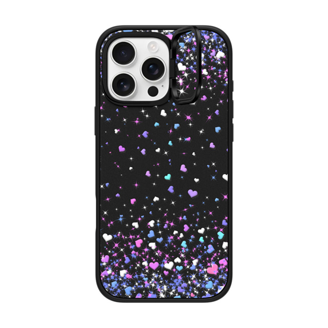 Organic Saturation x CASETiFY iPhone 16 Pro Max ケース マットブラック インパクトリングスタンドケース MagSafe対応 Blue Purple Hearts Rain Transparent