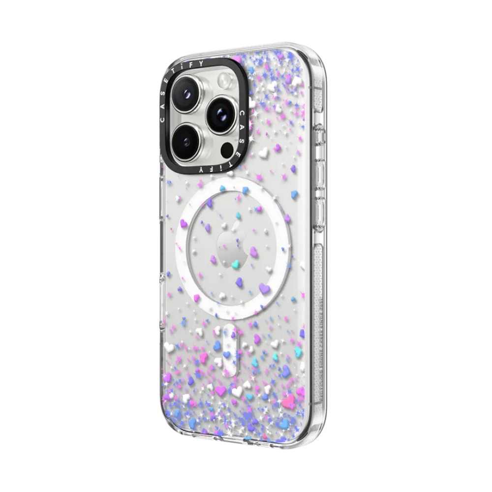 Clear iPhone 16 Pro Max Case MagSafe Compatible - Blue Purple Hearts Rain Transparent 