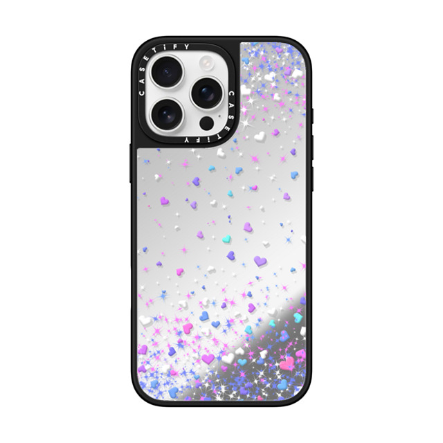 Organic Saturation x CASETiFY iPhone 16 Pro Max ケース Silver on Black ミラーケース MagSafe対応 Blue Purple Hearts Rain Transparent