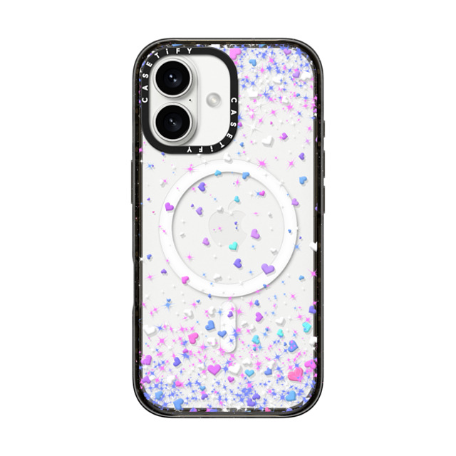 Organic Saturation x CASETiFY iPhone 16 ケース ブラック インパクトケース MagSafe対応 Blue Purple Hearts Rain Transparent