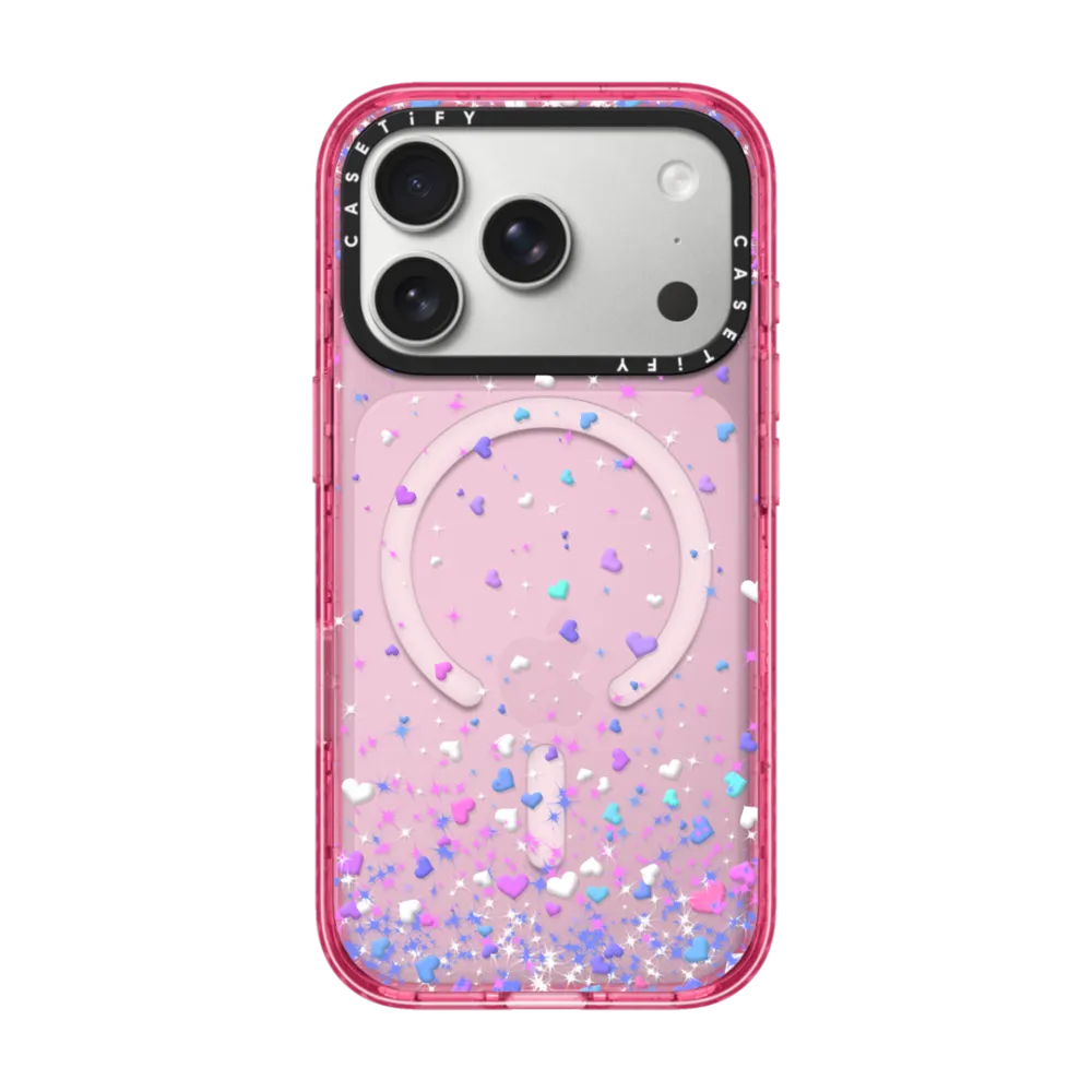 Impact iPhone 17 Pro Case MagSafe Compatible - Blue Purple Hearts Rain Transparent