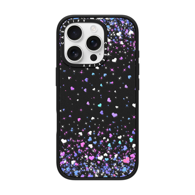 Organic Saturation x CASETiFY iPhone 16 Pro ケース マットブラック インパクトケース Blue Purple Hearts Rain Transparent