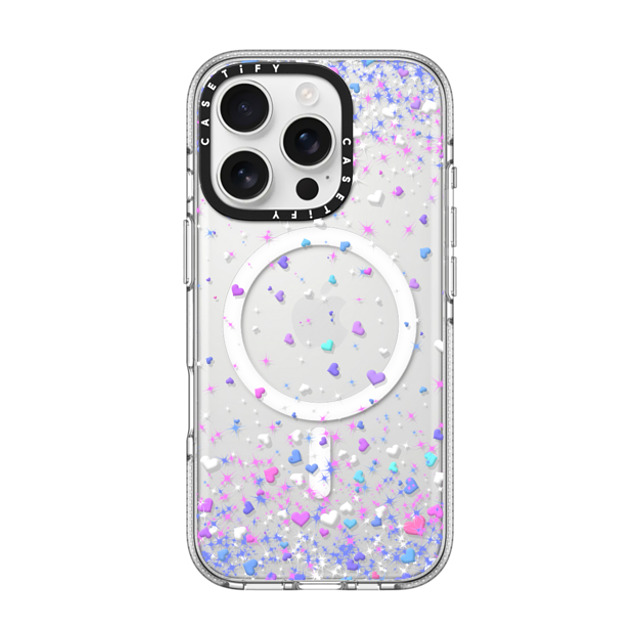 Organic Saturation x CASETiFY iPhone 16 Pro ケース クリア クリア ケース MagSafe対応 Blue Purple Hearts Rain Transparent