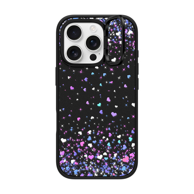 Organic Saturation x CASETiFY iPhone 16 Pro ケース マットブラック インパクトリングスタンドケース MagSafe対応 Blue Purple Hearts Rain Transparent