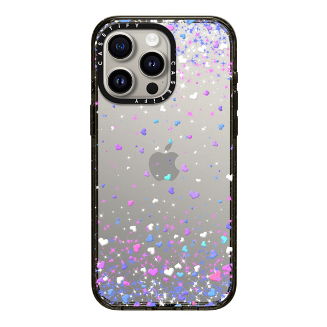 Organic Saturation x CASETiFY iPhone 15 Pro Max ケース ブラック インパクトケース Blue Purple Hearts Rain Transparent