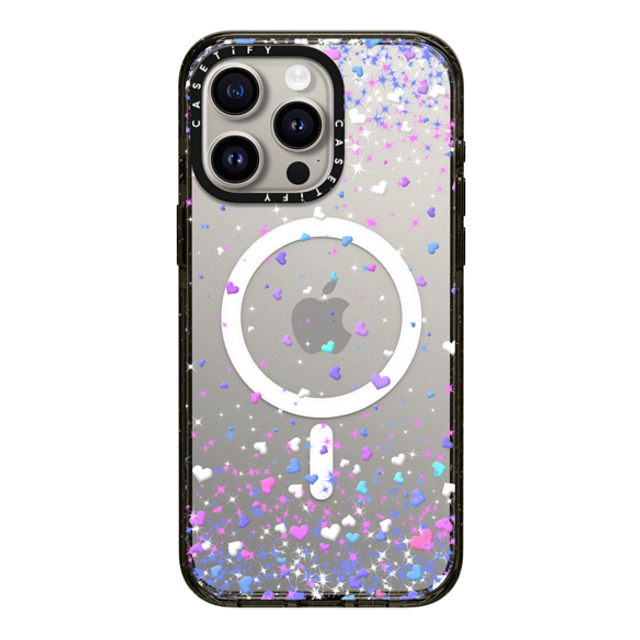 Organic Saturation x CASETiFY iPhone 15 Pro Max ケース ブラック インパクトケース MagSafe対応 Blue Purple Hearts Rain Transparent