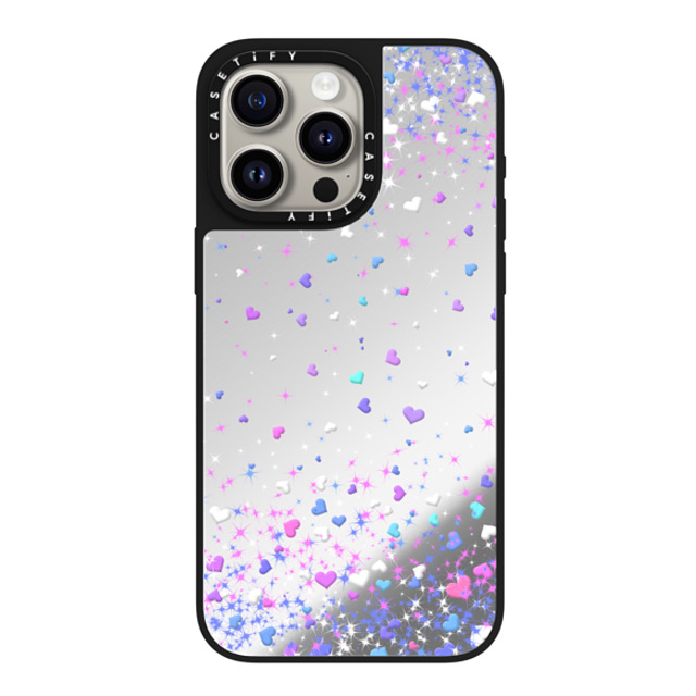 Organic Saturation x CASETiFY iPhone 15 Pro Max ケース Silver on Black ミラーケース MagSafe対応 Blue Purple Hearts Rain Transparent