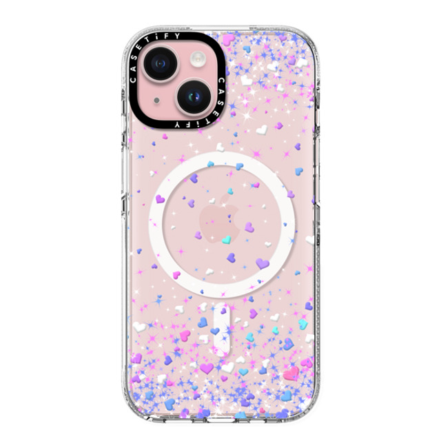 Organic Saturation x CASETiFY iPhone 15 ケース クリア クリア ケース MagSafe対応 Blue Purple Hearts Rain Transparent