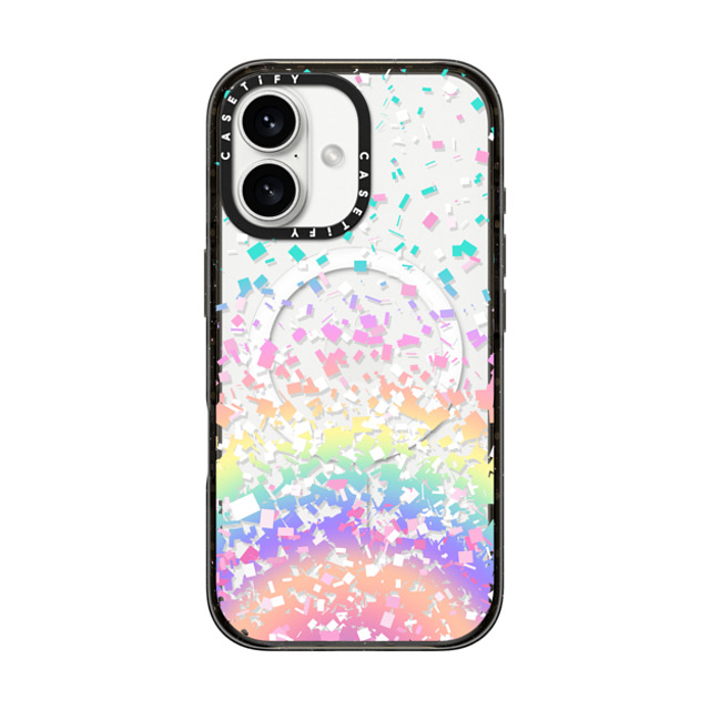 Organic Saturation x CASETiFY iPhone 16 ケース ブラック インパクトケース MagSafe対応 Pastel Rainbow Confetti Explosion Transparent