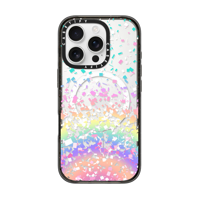 Organic Saturation x CASETiFY iPhone 16 Pro ケース ブラック インパクトケース MagSafe対応 Pastel Rainbow Confetti Explosion Transparent