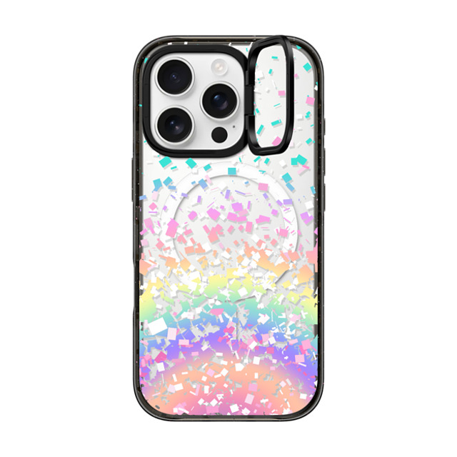 Organic Saturation x CASETiFY iPhone 16 Pro ケース ブラック インパクトリングスタンドケース MagSafe対応 Pastel Rainbow Confetti Explosion Transparent