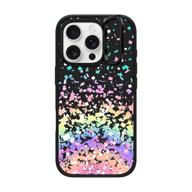 Organic Saturation x CASETiFY iPhone 16 Pro ケース マットブラック インパクトリングスタンドケース MagSafe対応 Pastel Rainbow Confetti Explosion Transparent