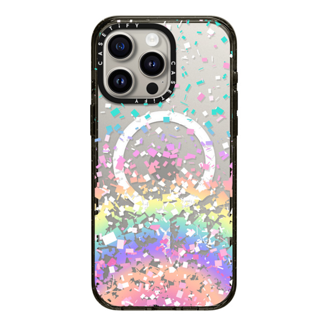 Organic Saturation x CASETiFY iPhone 15 Pro Max ケース ブラック インパクトケース MagSafe対応 Pastel Rainbow Confetti Explosion Transparent