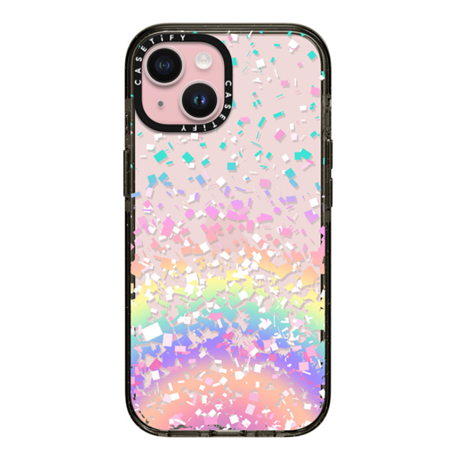 Organic Saturation x CASETiFY iPhone 15 ケース ブラック インパクトケース Pastel Rainbow Confetti Explosion Transparent