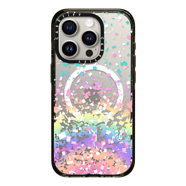 Organic Saturation x CASETiFY iPhone 15 Pro ケース ブラック インパクトケース MagSafe対応 Pastel Rainbow Confetti Explosion Transparent