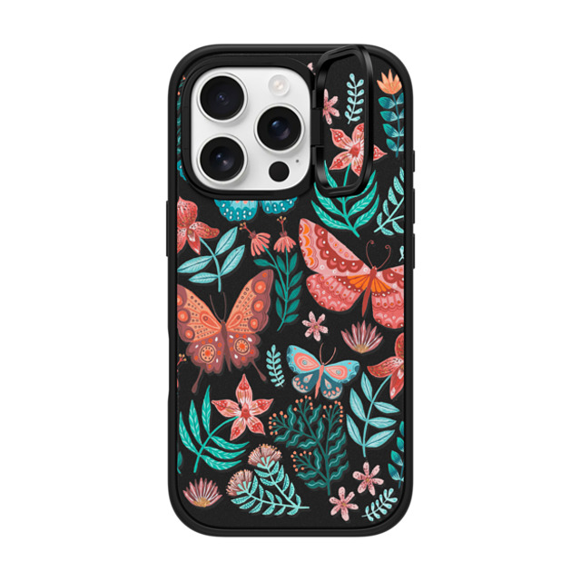Papio Press x CASETiFY iPhone 16 Pro ケース マットブラック インパクトリングスタンドケース MagSafe対応 Butterflies By Papio Press