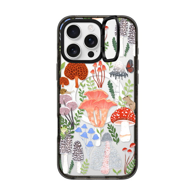 Papio Press x CASETiFY iPhone 16 Pro Max ケース ブラック インパクトリングスタンドケース MagSafe対応 Mushrooms by Papio Press