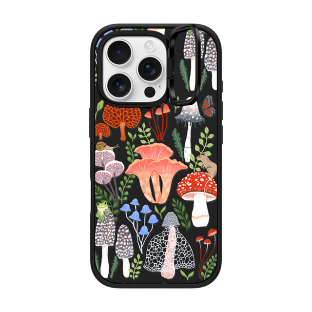 Papio Press x CASETiFY iPhone 16 Pro ケース マットブラック インパクトリングスタンドケース MagSafe対応 Mushrooms by Papio Press