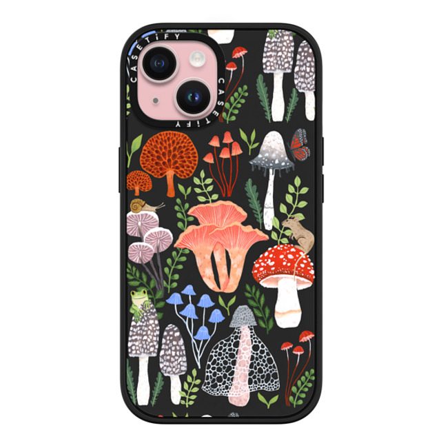 Papio Press x CASETiFY iPhone 15 ケース マットブラック インパクトケース MagSafe対応 Mushrooms by Papio Press