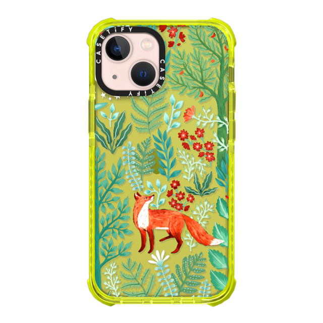 Papio Press x CASETiFY iPhone 13 Mini ケース ネオン イエロー ウルトラインパクトケース Fox in the Woods