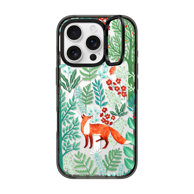 Papio Press x CASETiFY iPhone 16 Pro ケース ブラック インパクトリングスタンドケース MagSafe対応 Fox in the Woods