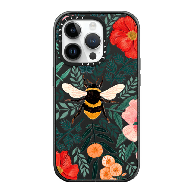 Papio Press x CASETiFY iPhone 14 Pro ケース マットブラック インパクトケース MagSafe対応 Bee in the Flowers by Papio Press