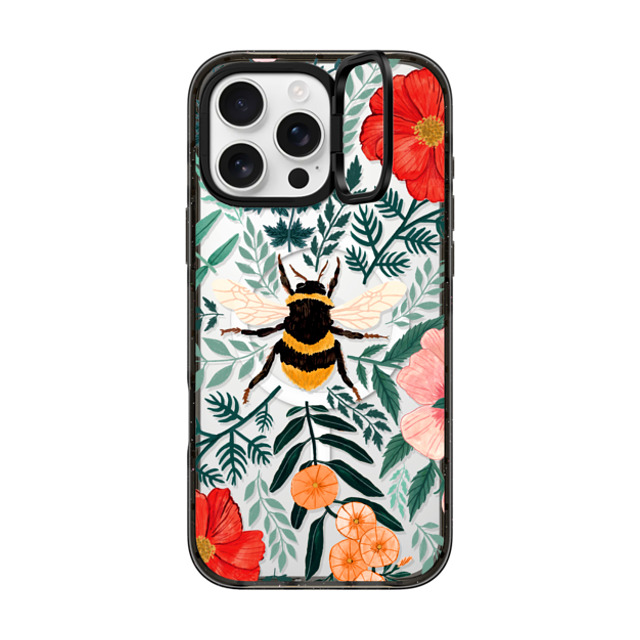 Papio Press x CASETiFY iPhone 16 Pro Max ケース ブラック インパクトリングスタンドケース MagSafe対応 Bee in the Flowers by Papio Press