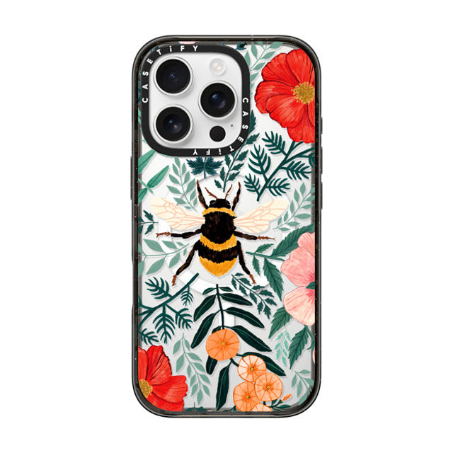 Papio Press x CASETiFY iPhone 16 Pro ケース ブラック インパクトケース MagSafe対応 Bee in the Flowers by Papio Press