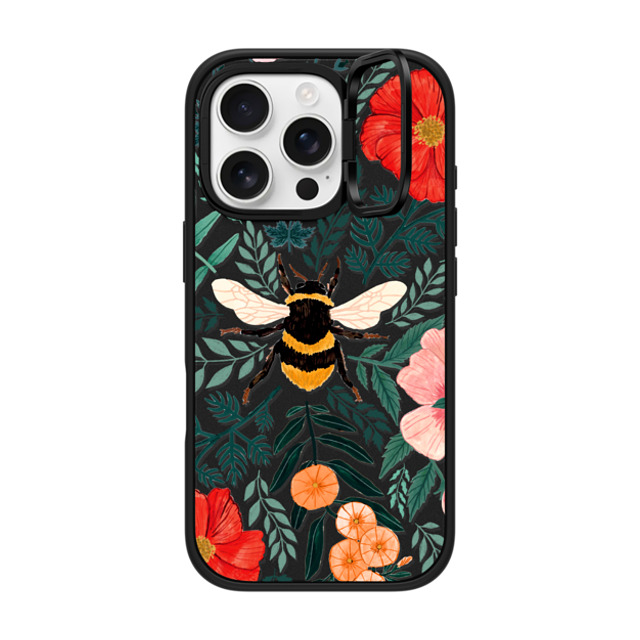 Papio Press x CASETiFY iPhone 16 Pro ケース マットブラック インパクトリングスタンドケース MagSafe対応 Bee in the Flowers by Papio Press