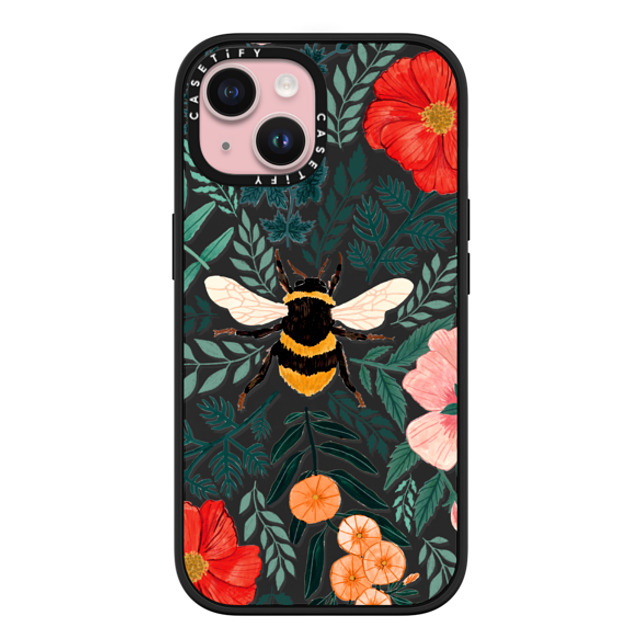 Papio Press x CASETiFY iPhone 15 ケース マットブラック インパクトケース MagSafe対応 Bee in the Flowers by Papio Press