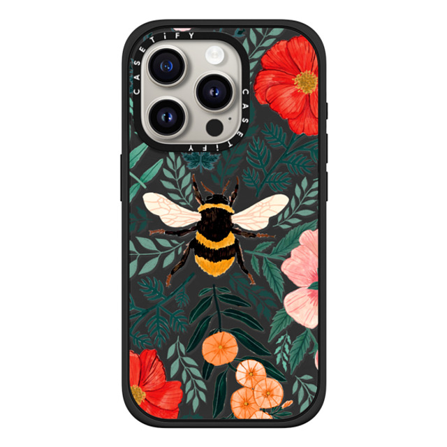 Papio Press x CASETiFY iPhone 15 Pro ケース マットブラック インパクトケース MagSafe対応 Bee in the Flowers by Papio Press