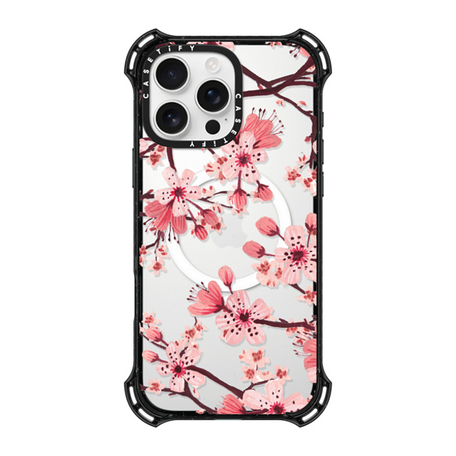 Papio Press x CASETiFY iPhone 16 Pro Max ケース ブラック バウンスケース Watercolor Blossom