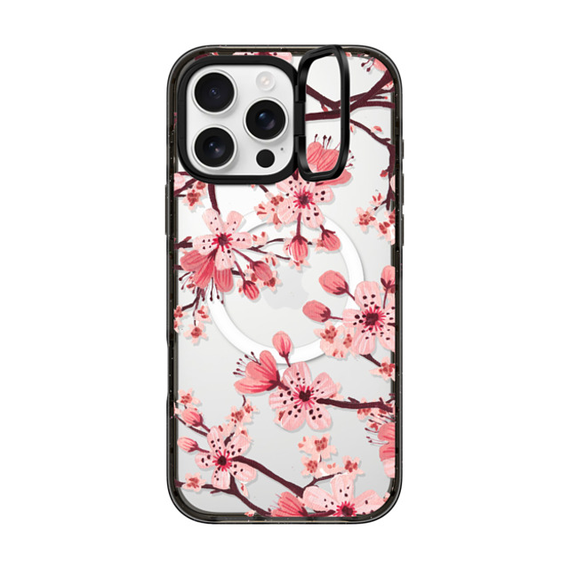 Papio Press x CASETiFY iPhone 16 Pro Max ケース ブラック インパクトリングスタンドケース MagSafe対応 Watercolor Blossom