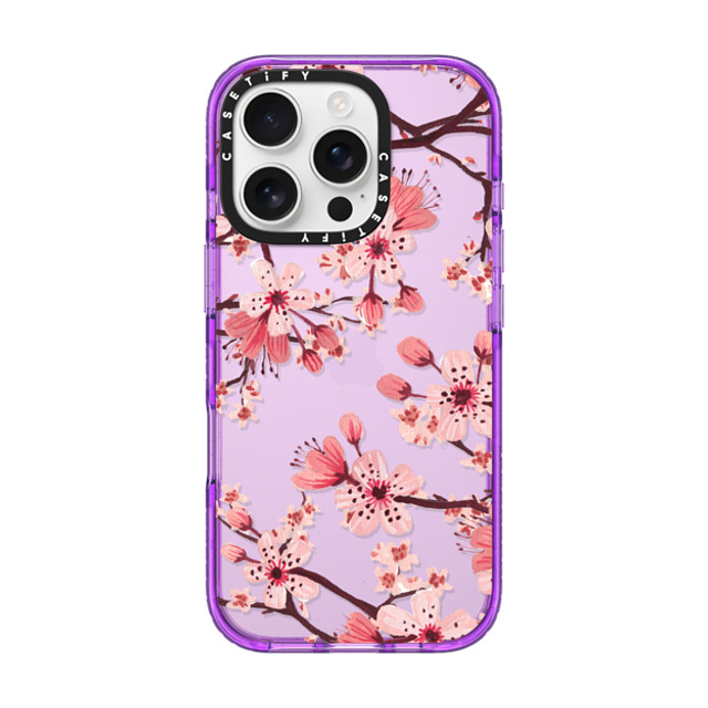 Papio Press x CASETiFY iPhone 16 Pro ケース パープル インパクトケース Watercolor Blossom
