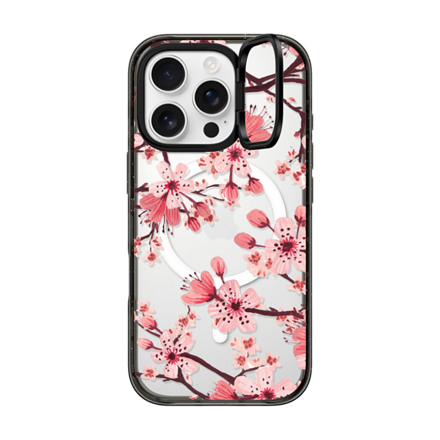 Papio Press x CASETiFY iPhone 16 Pro ケース ブラック インパクトリングスタンドケース MagSafe対応 Watercolor Blossom