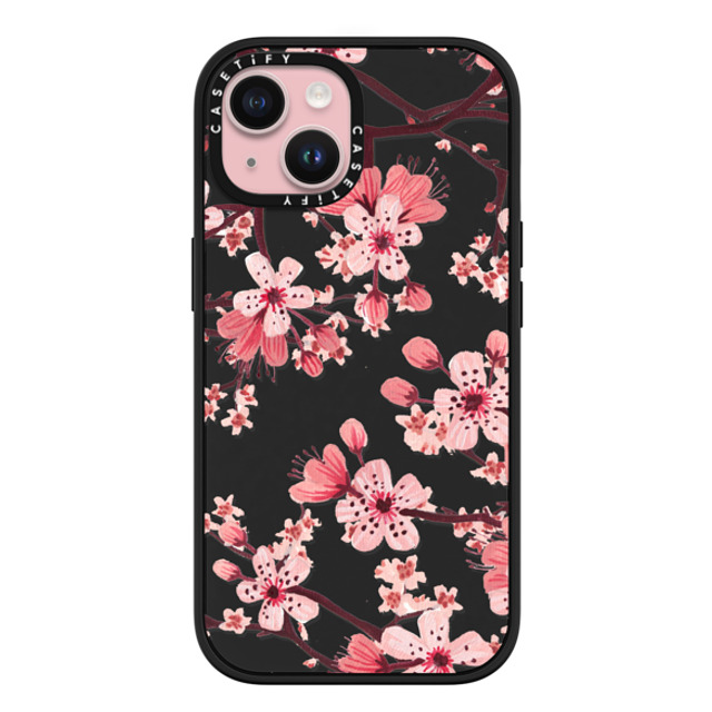 Papio Press x CASETiFY iPhone 15 ケース マットブラック インパクトケース MagSafe対応 Watercolor Blossom