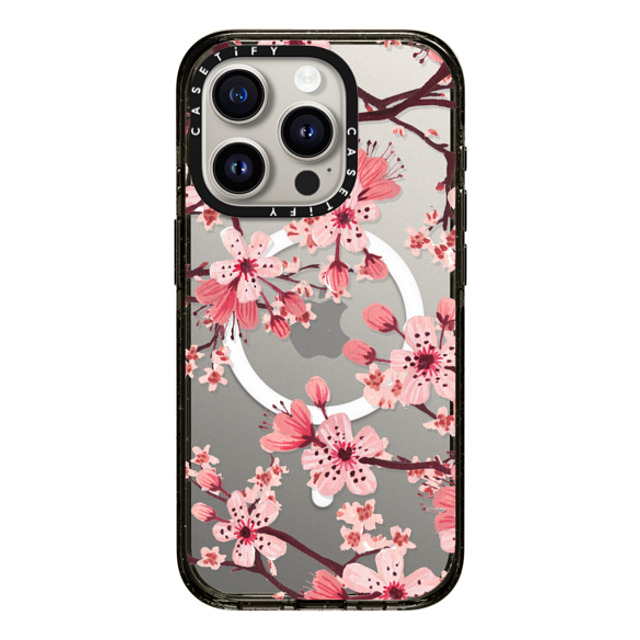 Papio Press x CASETiFY iPhone 15 Pro ケース ブラック インパクトケース MagSafe対応 Watercolor Blossom