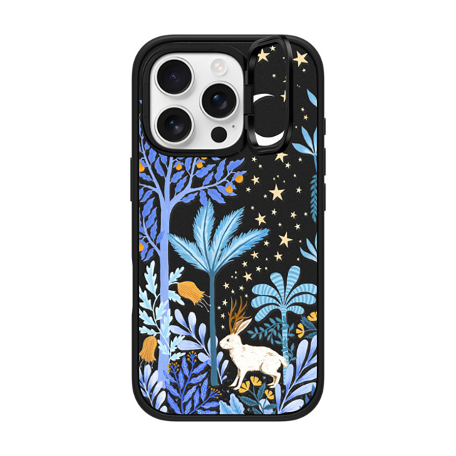 Papio Press x CASETiFY iPhone 16 Pro ケース マットブラック インパクトリングスタンドケース MagSafe対応 Jackalope Mythical Moon by Papio Press