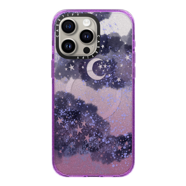 Papio Press x CASETiFY iPhone 15 Pro Max ケース Glitter Purple インパクトケース MagSafe対応 Inky night sky