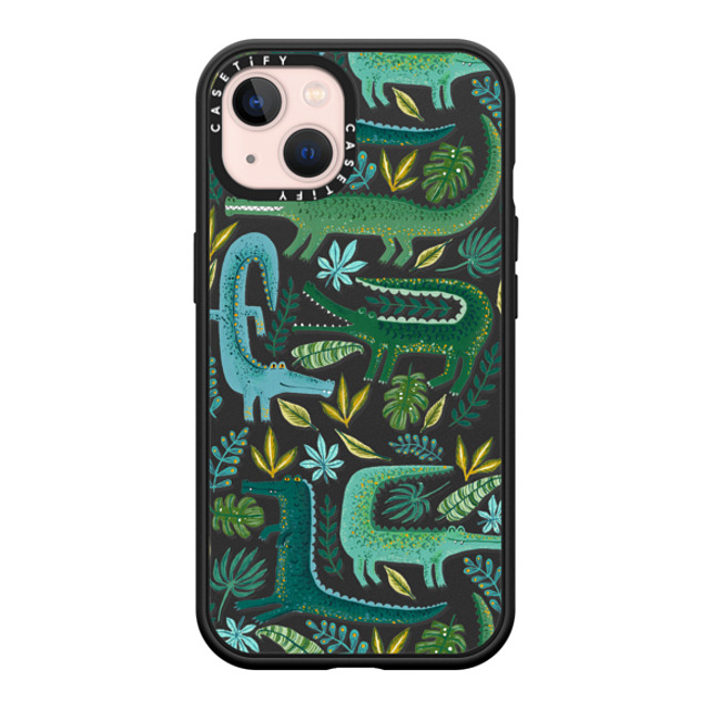 Papio Press x CASETiFY iPhone 13 ケース マットブラック インパクトケース MagSafe対応 Green Crocodiles Wildlife