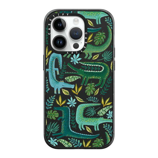 Papio Press x CASETiFY iPhone 14 Pro ケース マットブラック インパクトケース MagSafe対応 Green Crocodiles Wildlife