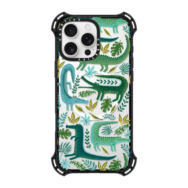 Papio Press x CASETiFY iPhone 16 Pro Max ケース ブラック バウンスケース Green Crocodiles Wildlife