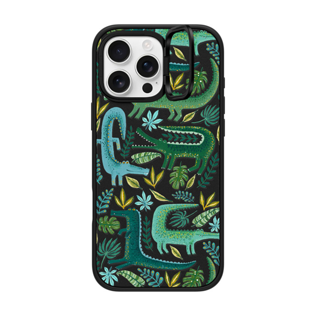 Papio Press x CASETiFY iPhone 16 Pro Max ケース マットブラック インパクトリングスタンドケース MagSafe対応 Green Crocodiles Wildlife