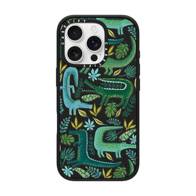 Papio Press x CASETiFY iPhone 16 Pro ケース マットブラック インパクトケース MagSafe対応 Green Crocodiles Wildlife