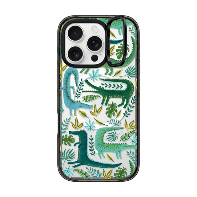 Papio Press x CASETiFY iPhone 16 Pro ケース ブラック インパクトリングスタンドケース MagSafe対応 Green Crocodiles Wildlife